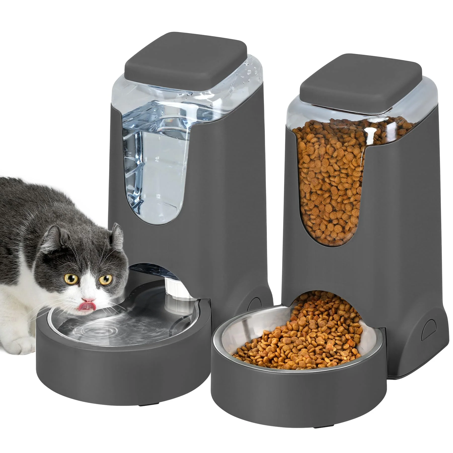 Carefully Designed WyfKyd 2 Pack Automatic Cat Feeder Stainless Steel Water Dispenser – Gravity Feeding Set Outstanding