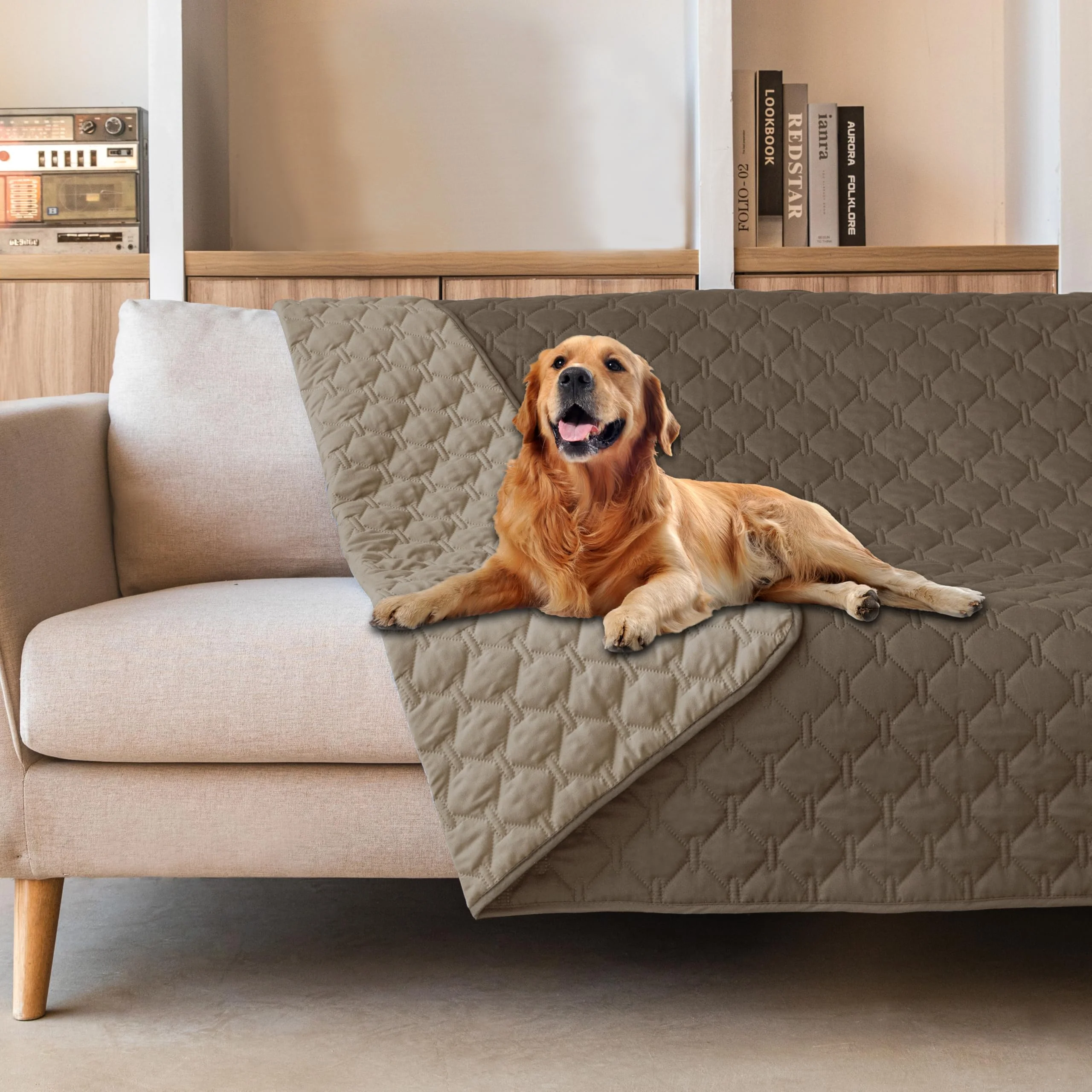Efficient gogobunny 82x82 Double-Sided Waterproof Dog Blanket — Reversible Furniture Protector Dark Walnut Light Walnut Soft