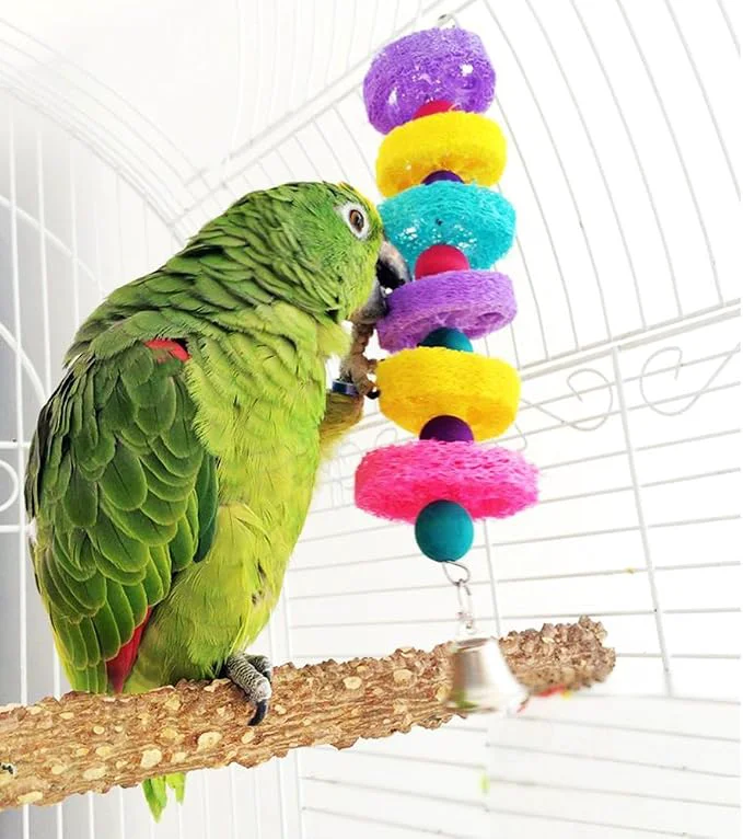 Prestigious Hypeety Bird Toys Parrot Hanging Chew Toys Natural Colorful Loofah Shred and Fine