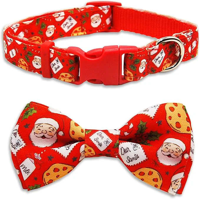 Carefully Designed Christmas Dog Collar with Bow Tie Set Adjustable Puppy Collar First-Class