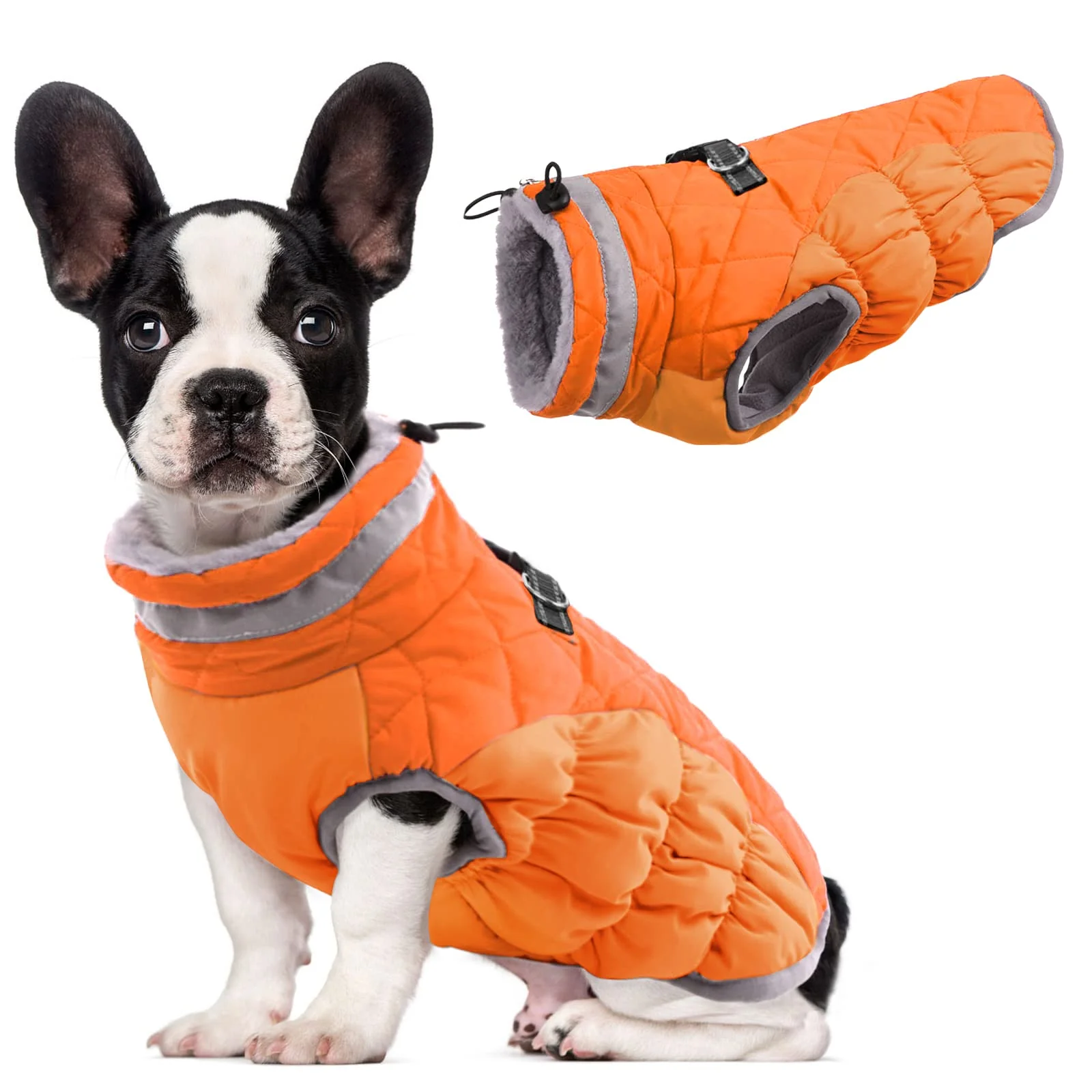 Functional LeLePet Dog Coat Winter Jacket — Warm Waterproof Harness-Built Reflective Fleece Vest for Medium Dogs Blaze Orange M Natural