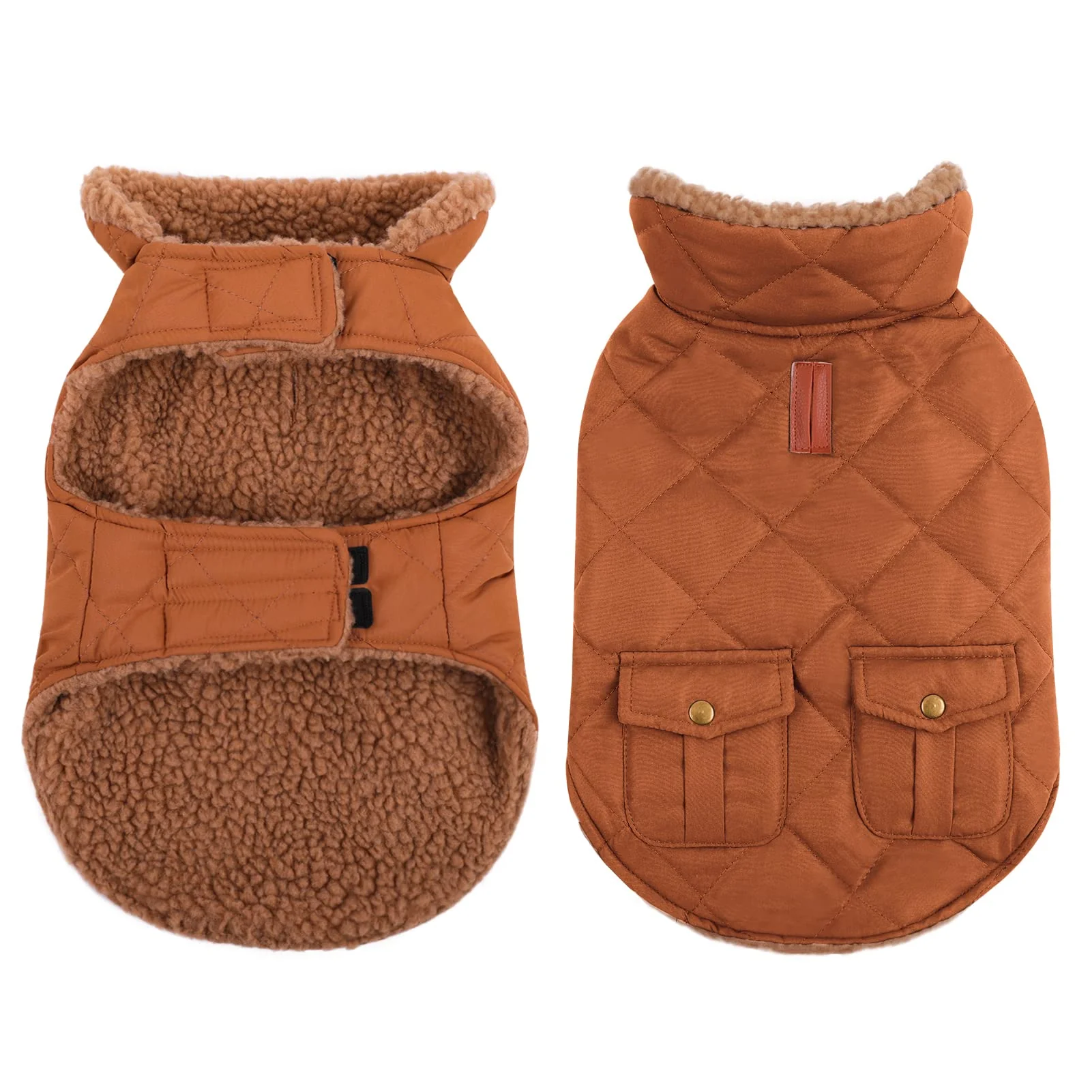 Advanced Queenmore Warm Dog Coat — Ultra-Warm Puffer Jacket with Plush Lining Brown Medium Innovative