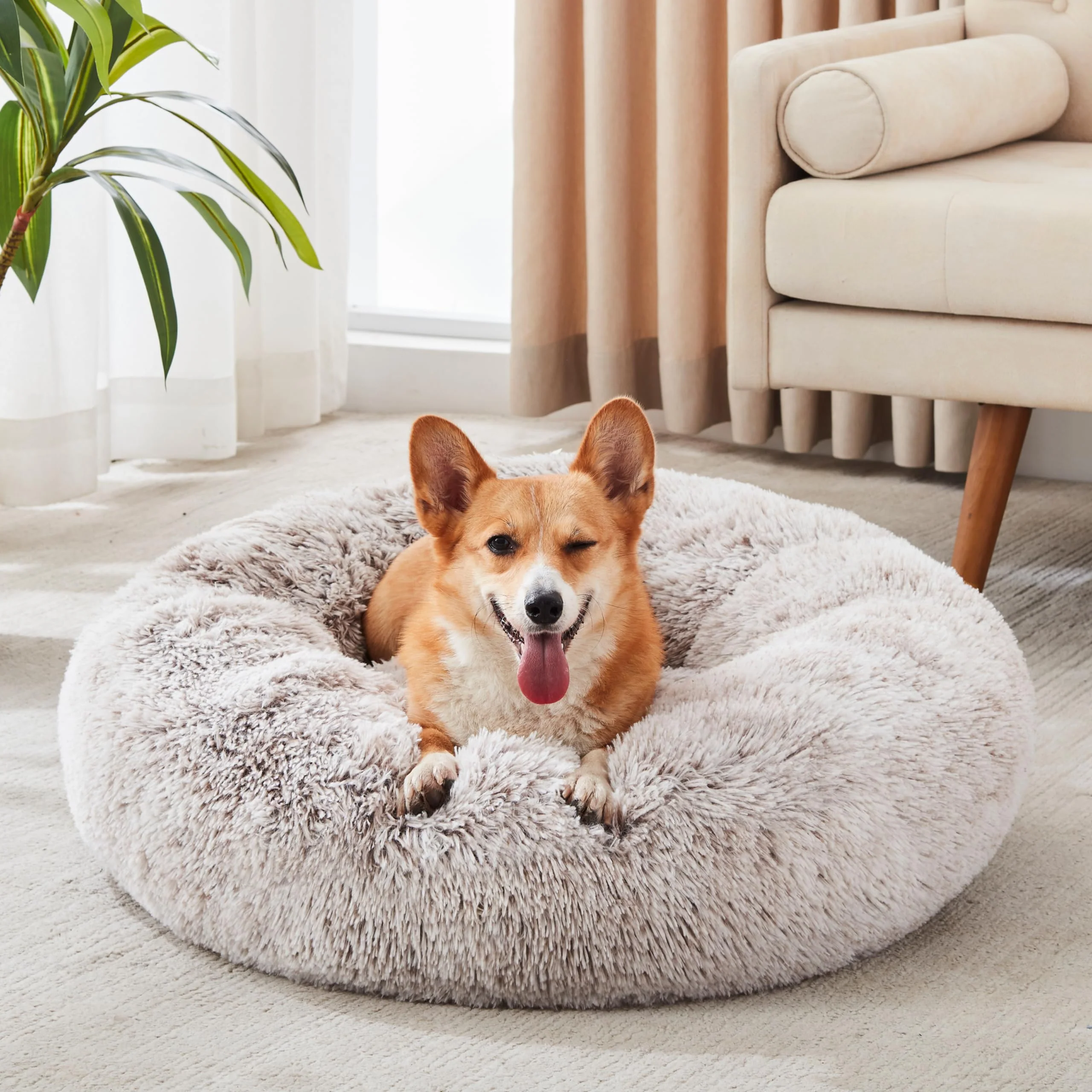 Artisan Western Home WH Calming Dog Cat Bed – Anti-Anxiety Donut Cuddler in Plush Faux Fur Comfortable