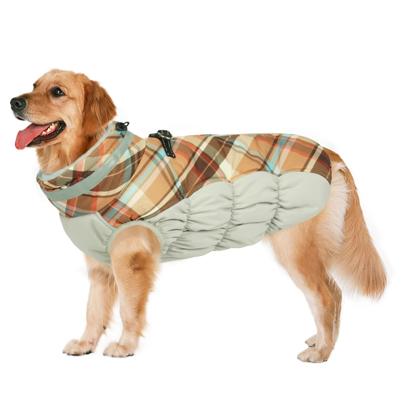 Soft LeLePet Warm Dog Winter Coat for Large Dogs Waterproof Harness Built-In Reflective Windproof Fleece Vest – Brown Plaid XXL Luxury