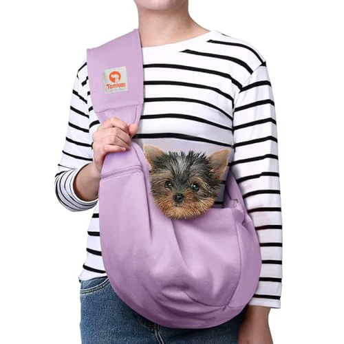 Professional Tomkas Small Dog Sling Carrier - Light Purple 3-10 lbs Zipper Pocket Adjustable Strap Fine Crafted