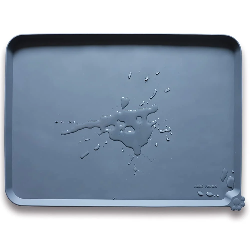 Detailed Hoki Found X-Large Silicone Pet Food Mat – Non-Slip Waterproof Feeding Mat Gray Consistent