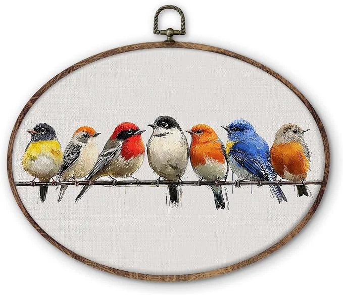 High-Quality DILSJ Bird Oval Wall Art Decor Rustic Nature Colorful Sparrow Birds Canvas Certified