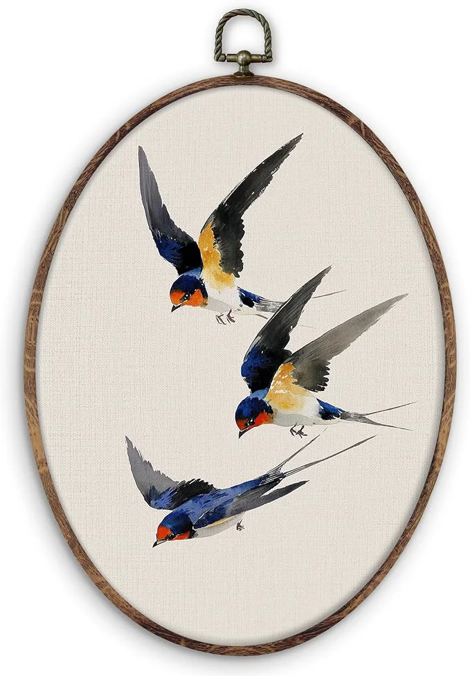 Efficient DILSJ Vintage Swallow Bird Oval Wall Art Decor Rustic Nature Bird Canvas Wall Sophisticated