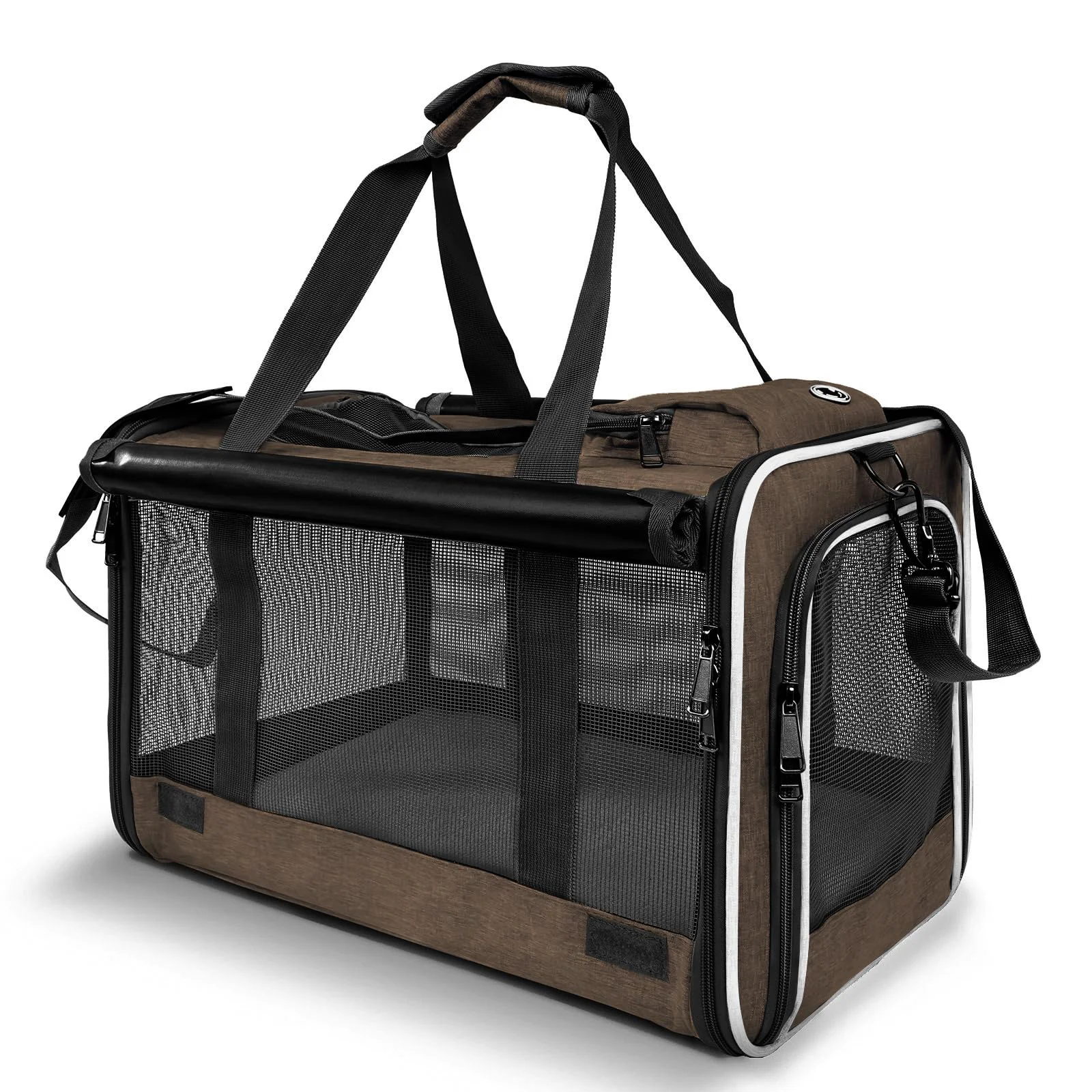 Prestigious GAPZER Pet Carrier for Large Cats Small Dogs — Soft-Sided Travel Bag Mocha Brown Practical