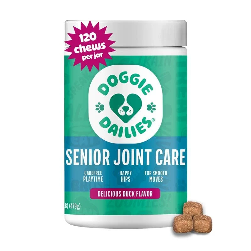 Versatile Doggie Dailies Advanced Senior Hip Joint Chews for Dogs — All Breeds Sizes Duck Flavor 120 Treats Original Design