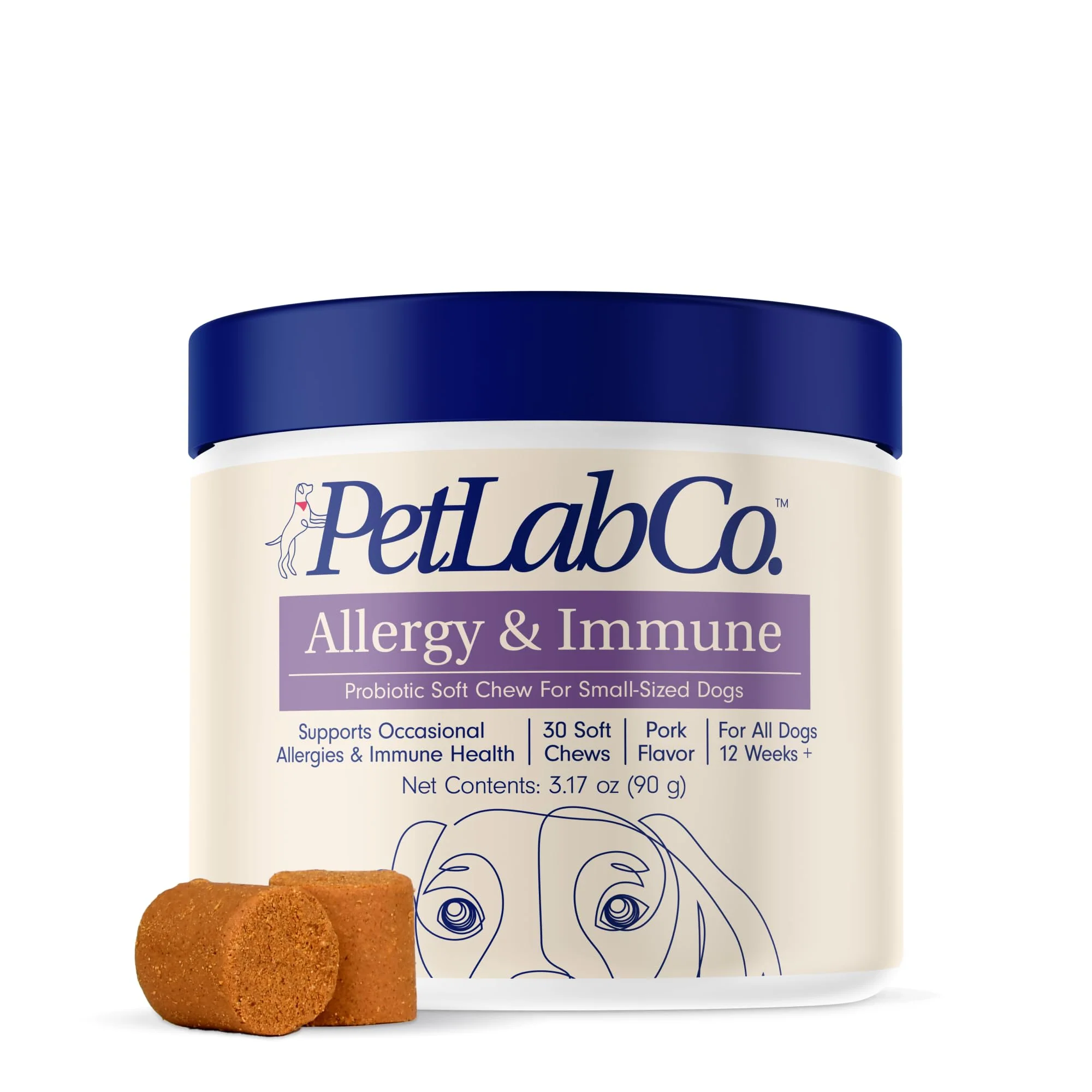 Solid PetLab Co Allergy Immune Daily Probiotics for Dogs Seasonal Allergy Support Gut Health — 30 Chews for Small Dogs Sustainable