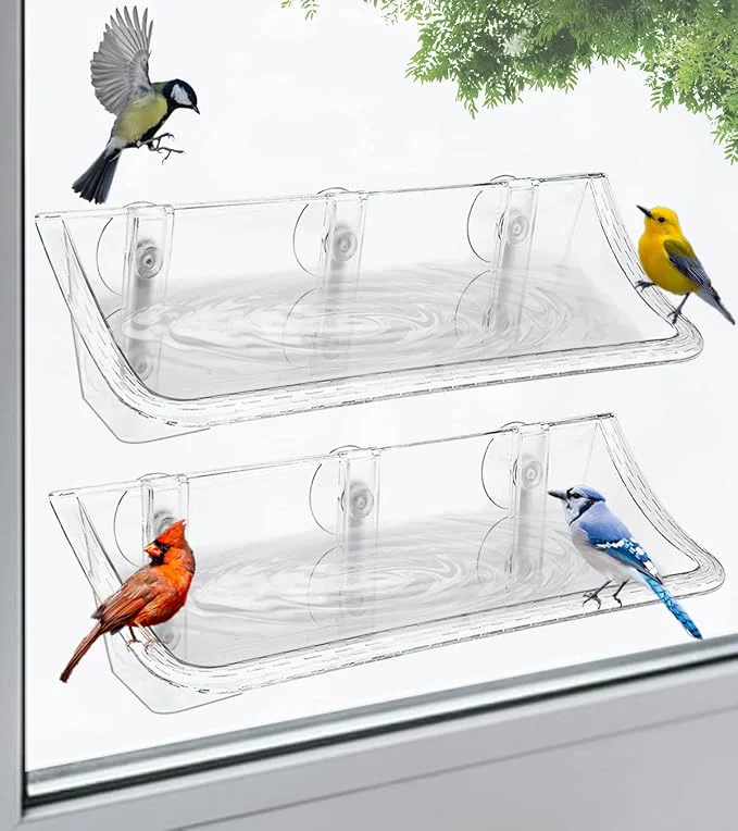 High-Grade Clear Window Mounted Bird Feeder Bath Crafted