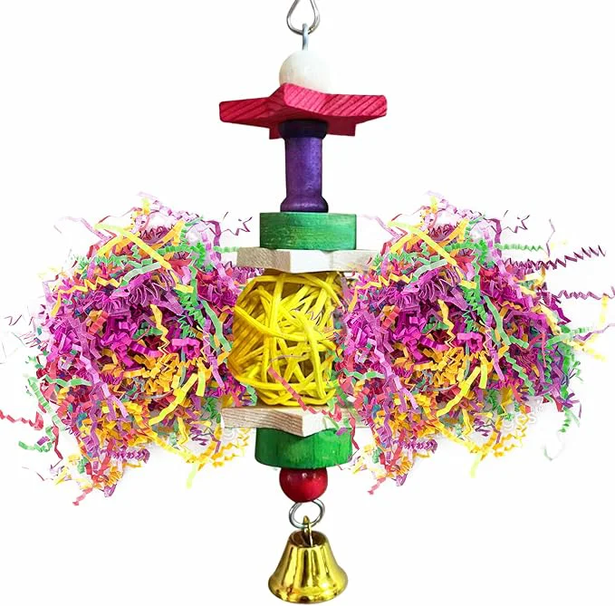 Green SunGrow Parakeet Toy Brightly Colored Hanging Toy Made of Rattan Wood and Fast