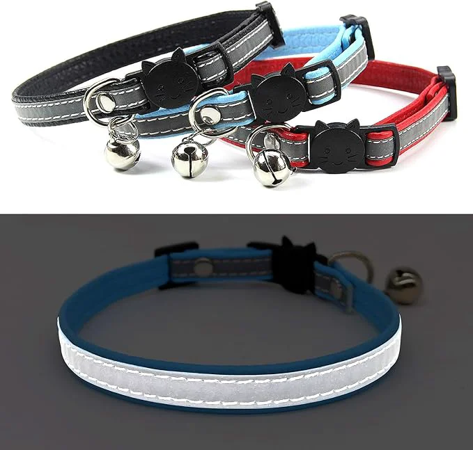 Fashionable KUDES 3 PCS Breakaway Cat Leather Collars Reflective Safety Buckle Kitten Optimized