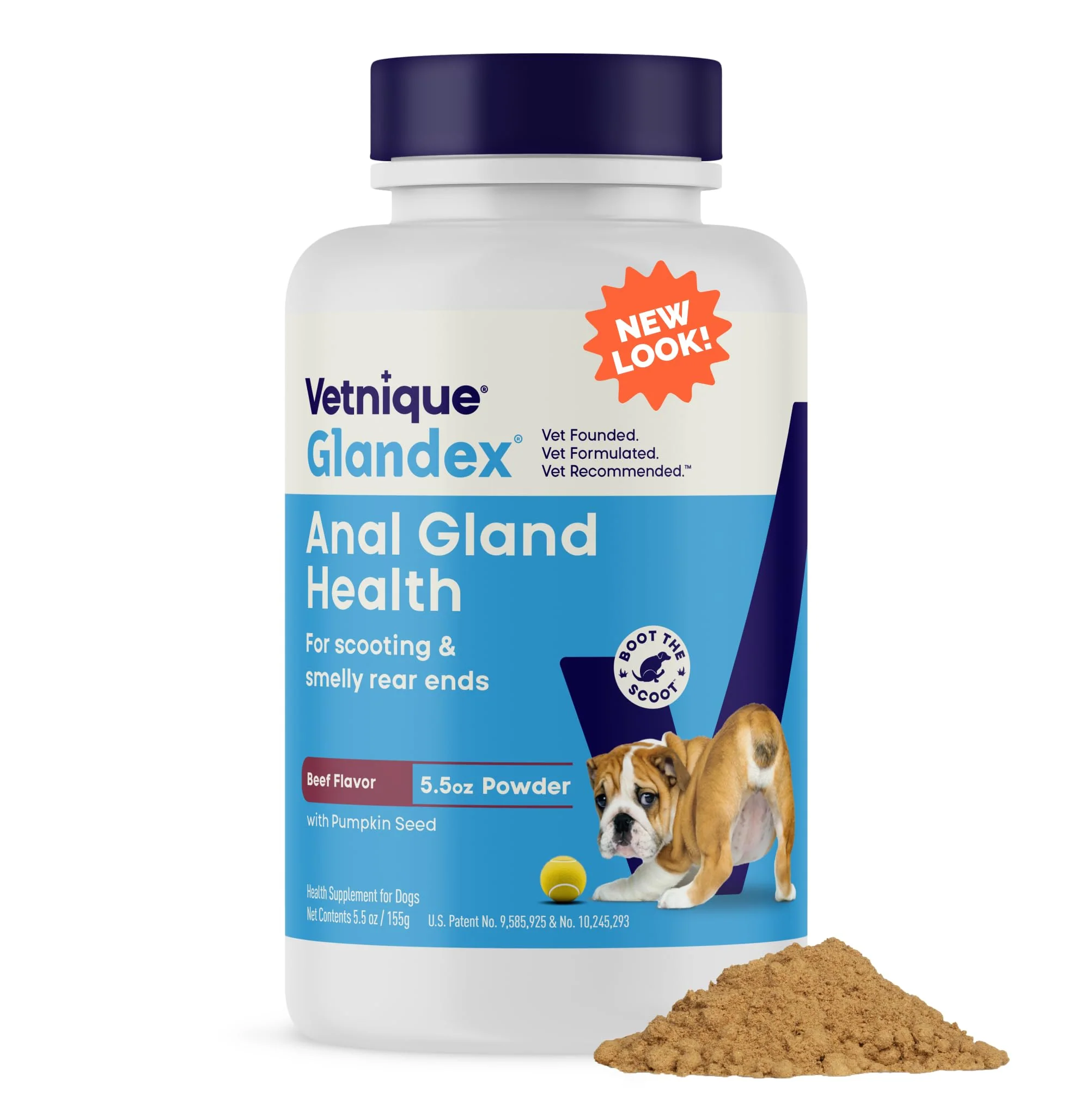 Casual Vetnique Glandex Dog Fiber Supplement Powder — Anal Gland Support Pumpkin Enzymes Probiotics 5.5oz User-Friendly