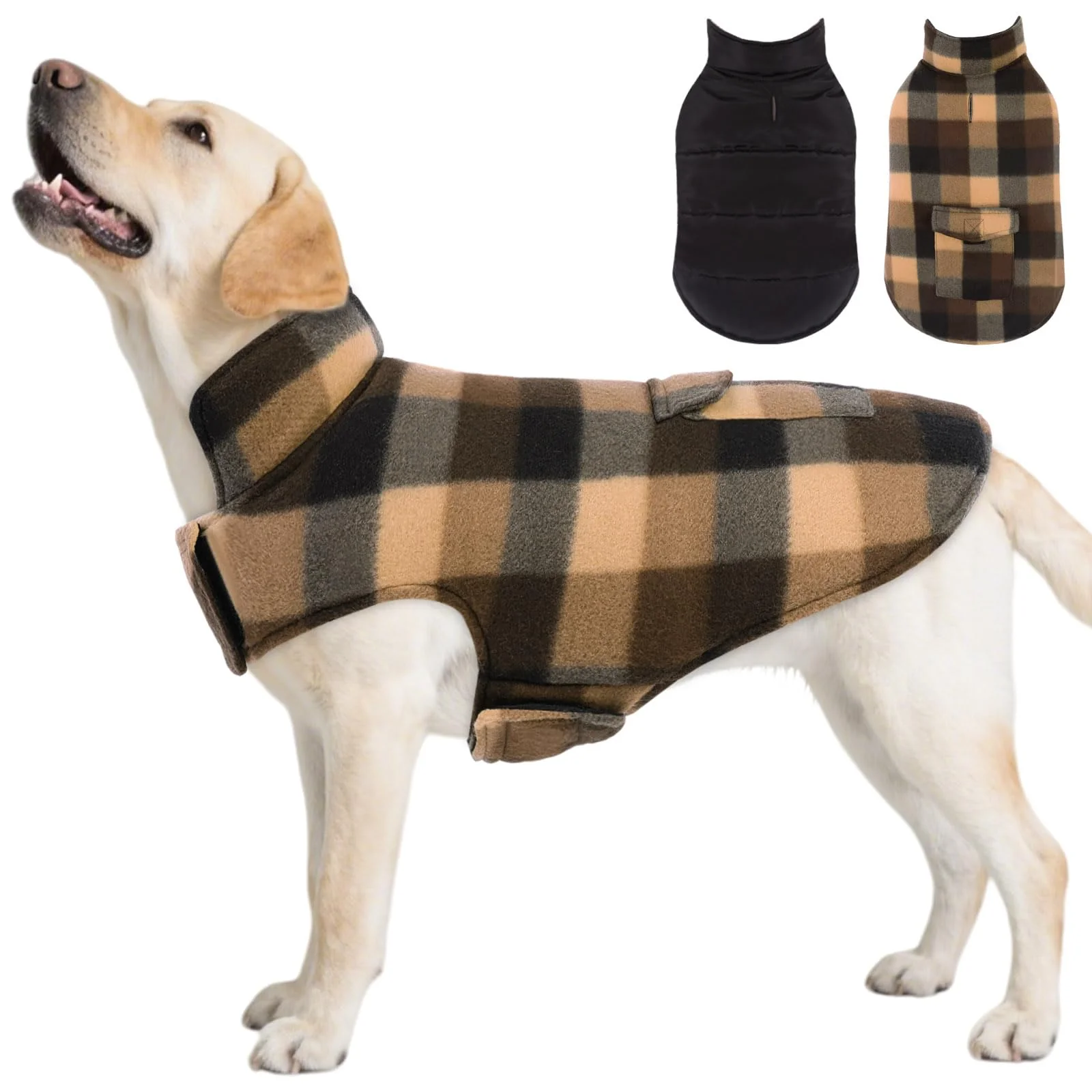 Smooth ASENKU Dog Winter Jacket Plaid Reversible Vest Waterproof Coat Coffee 2XL High-End