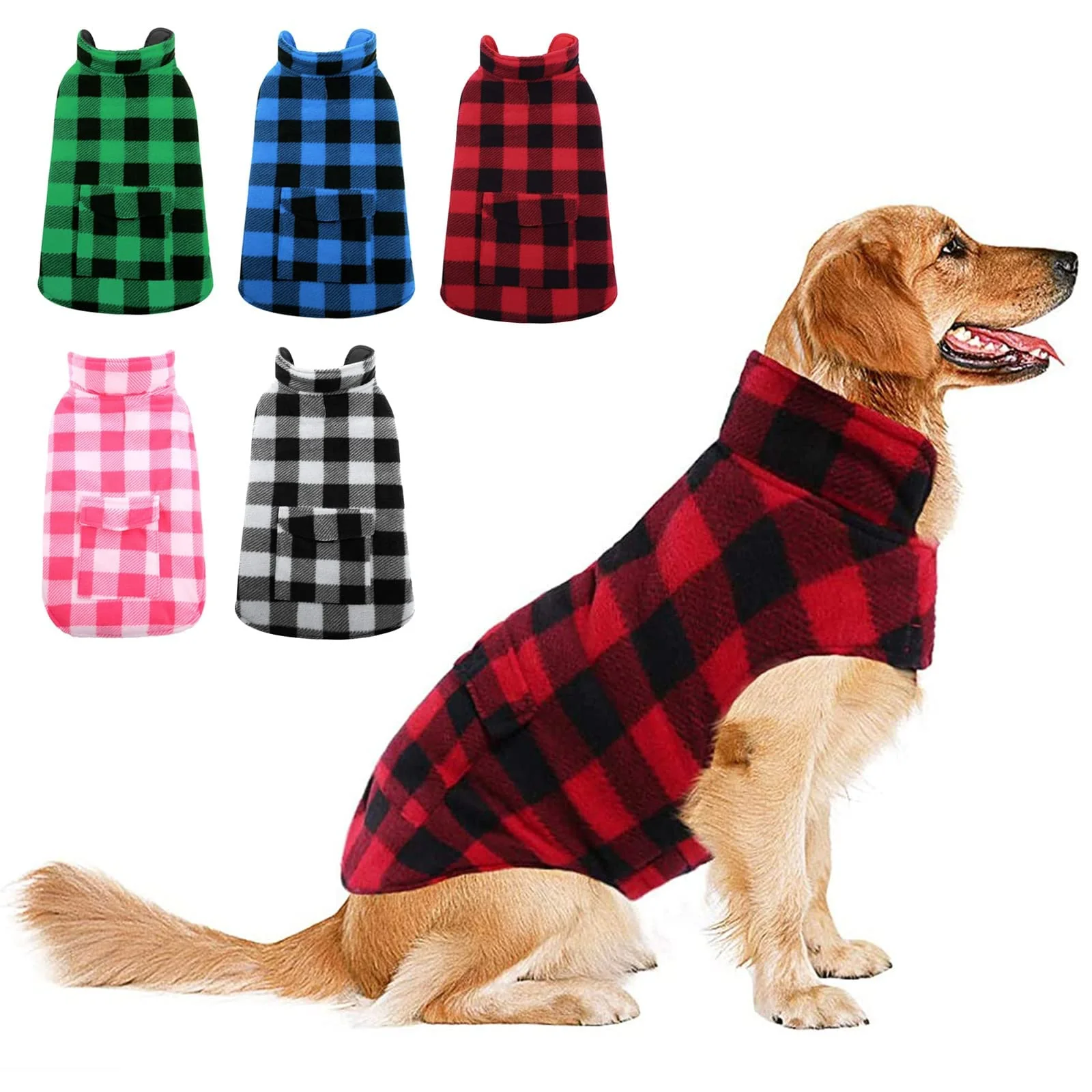 High-Grade ASENKU Dog Winter Coat – Reversible Plaid Fleece Jacket Waterproof Windproof for Small–XXXL Dogs Traditional