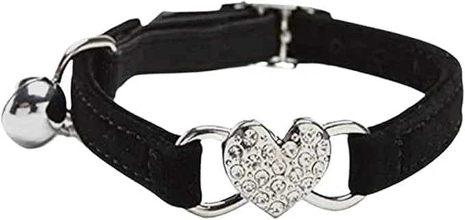 Environmentally Friendly Heart Bling Cat Collar with Safety Belt and Bell Adjustable 8-10 inches Excellent