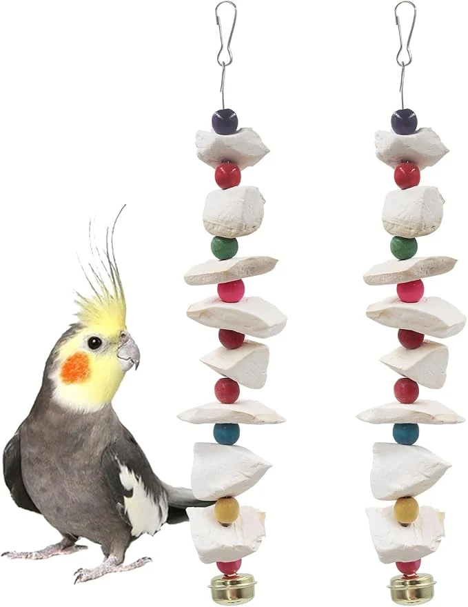World-Class 2 Pack Bird Toys with Cuttlebone Parakeet Toys Bird Beak Grinding Stone Traditional