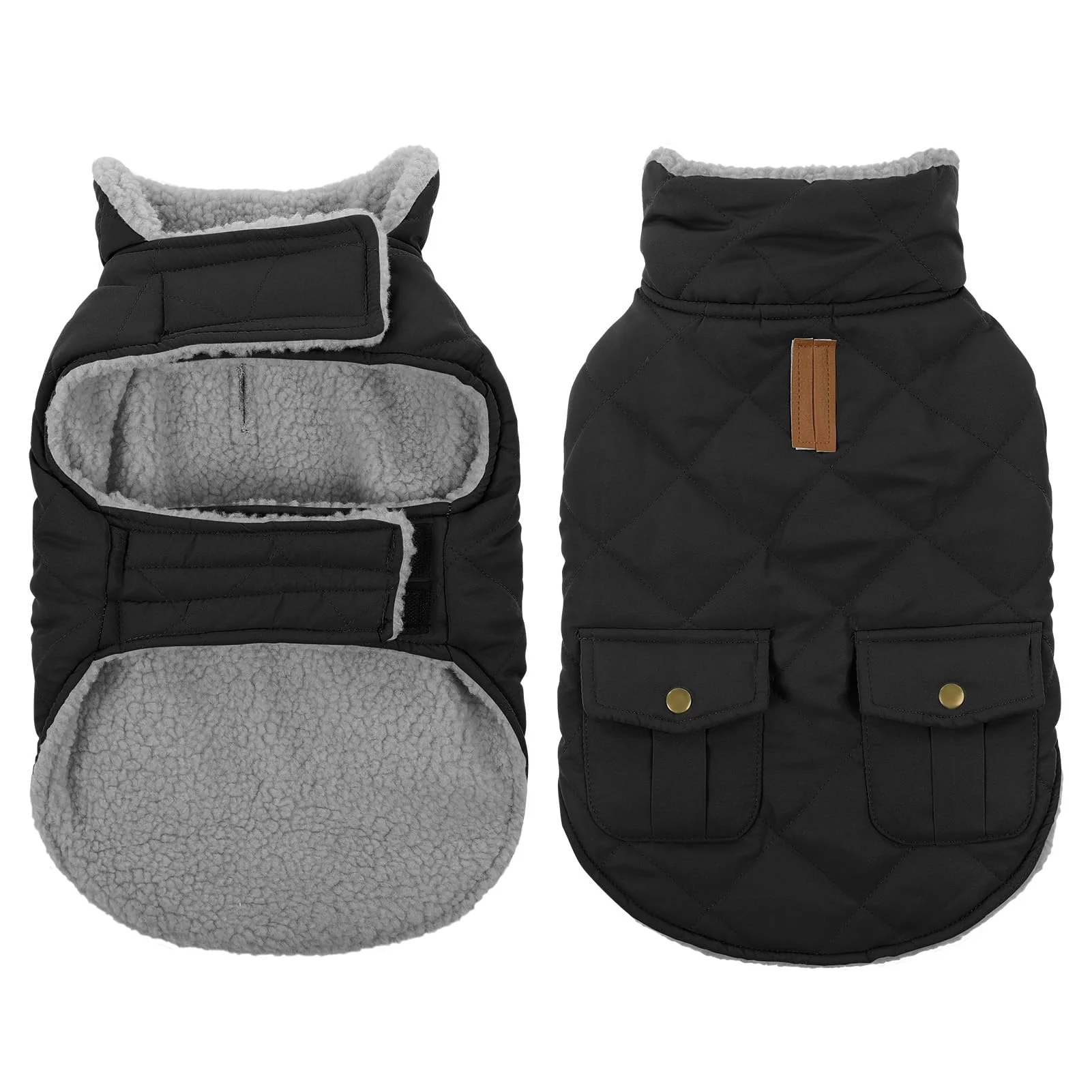 Effective Queenmore Dog Winter Coat - Warm Puffer Jacket with Plush Lining Water-Resistant Windproof Leash Hole Back Pockets XS-XL Soft