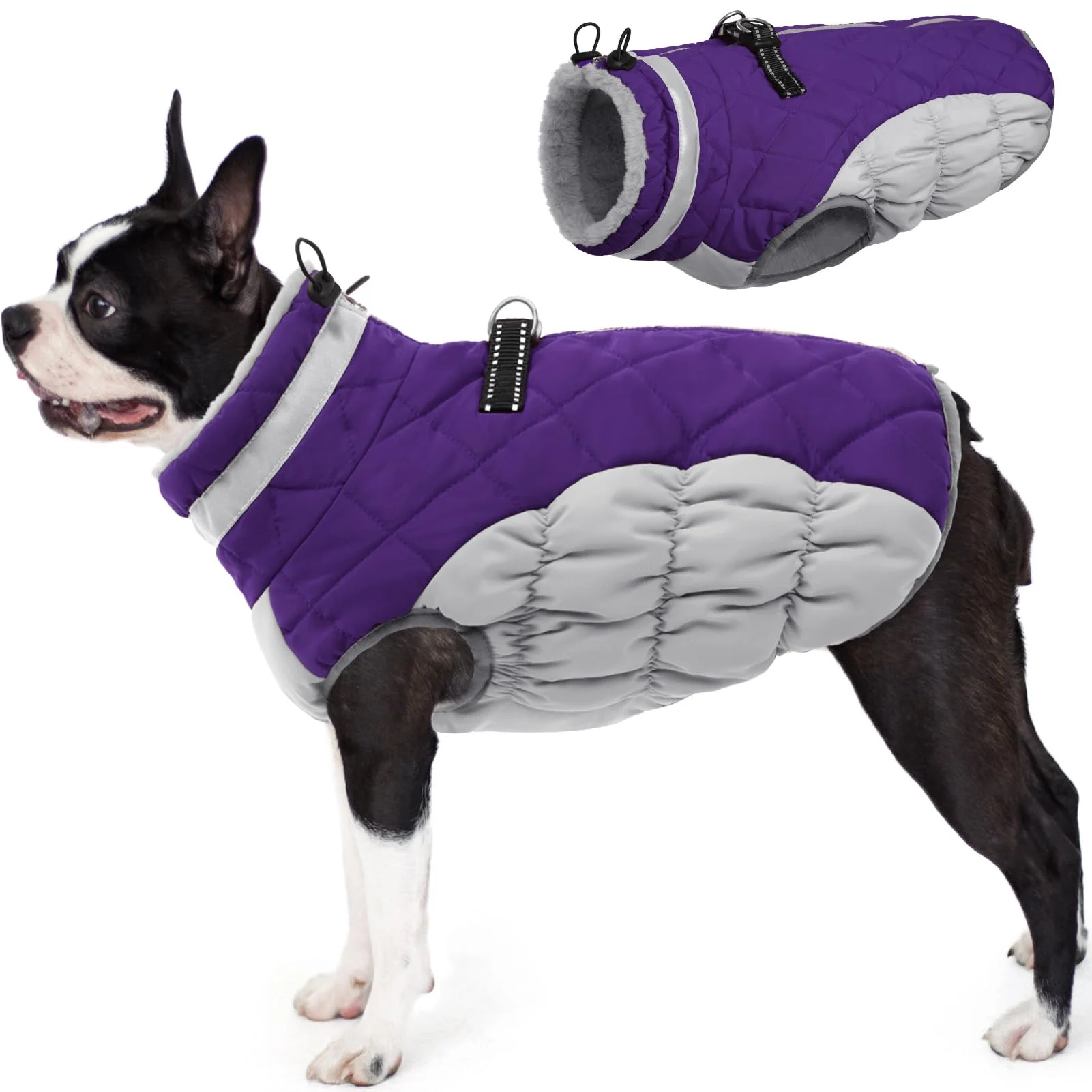 Authentic AOFITEE Dog Coat - Warm Reflective Winter Jacket with Built-In Harness Purple M Luxury