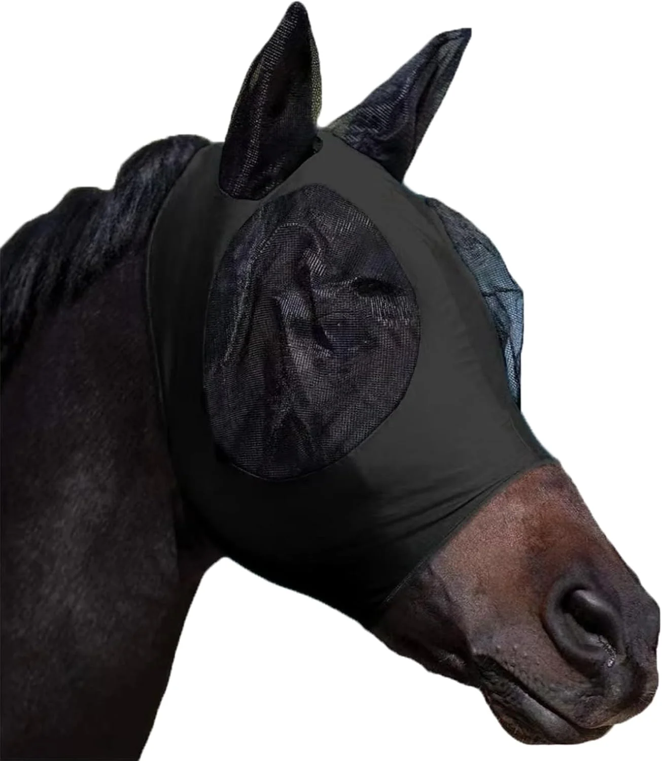Crafted Horse Fly Mask with Ears Comfortable Fit Stretch Fabric with UV Protection Soft on Skin Breathability for Small Medium Size Horses Black Classic