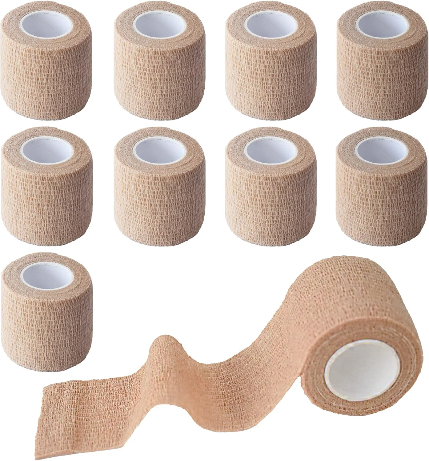 Official 9 Pack 2 x 5 Yards Self Adhesive Bandage Wrap Self Stick Wrap for Ankle Wrist Finger Sports Breathable Cohesive Vet Tape for Pets Skin Color Sustainable