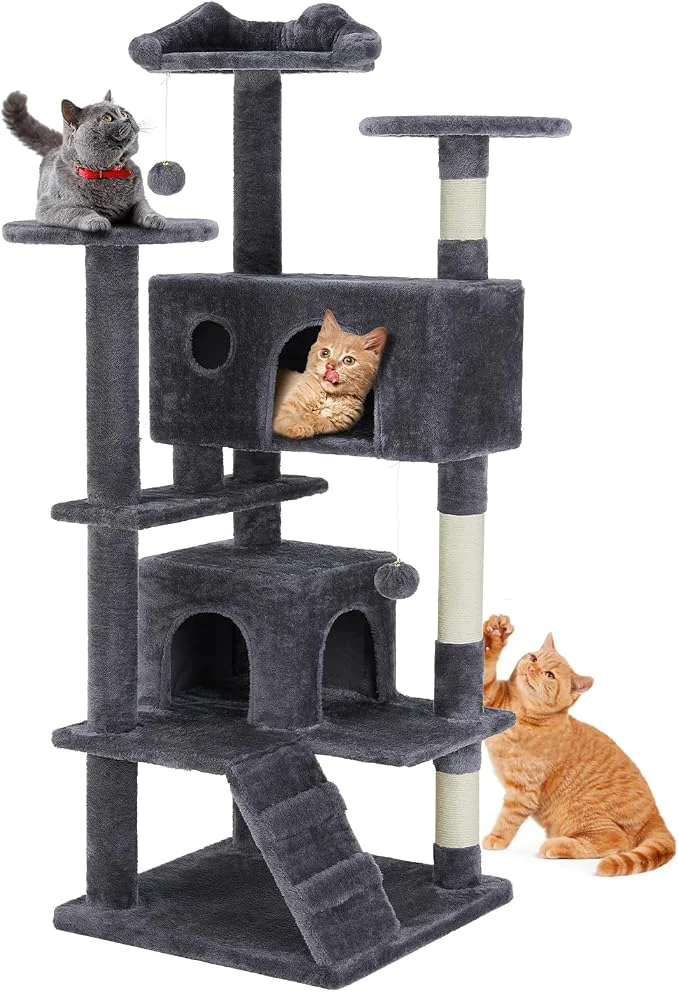 Effective DUMOS 54-inch Indoor Cat Tree Tower –Multi-Level Pet House Easy-to-Use