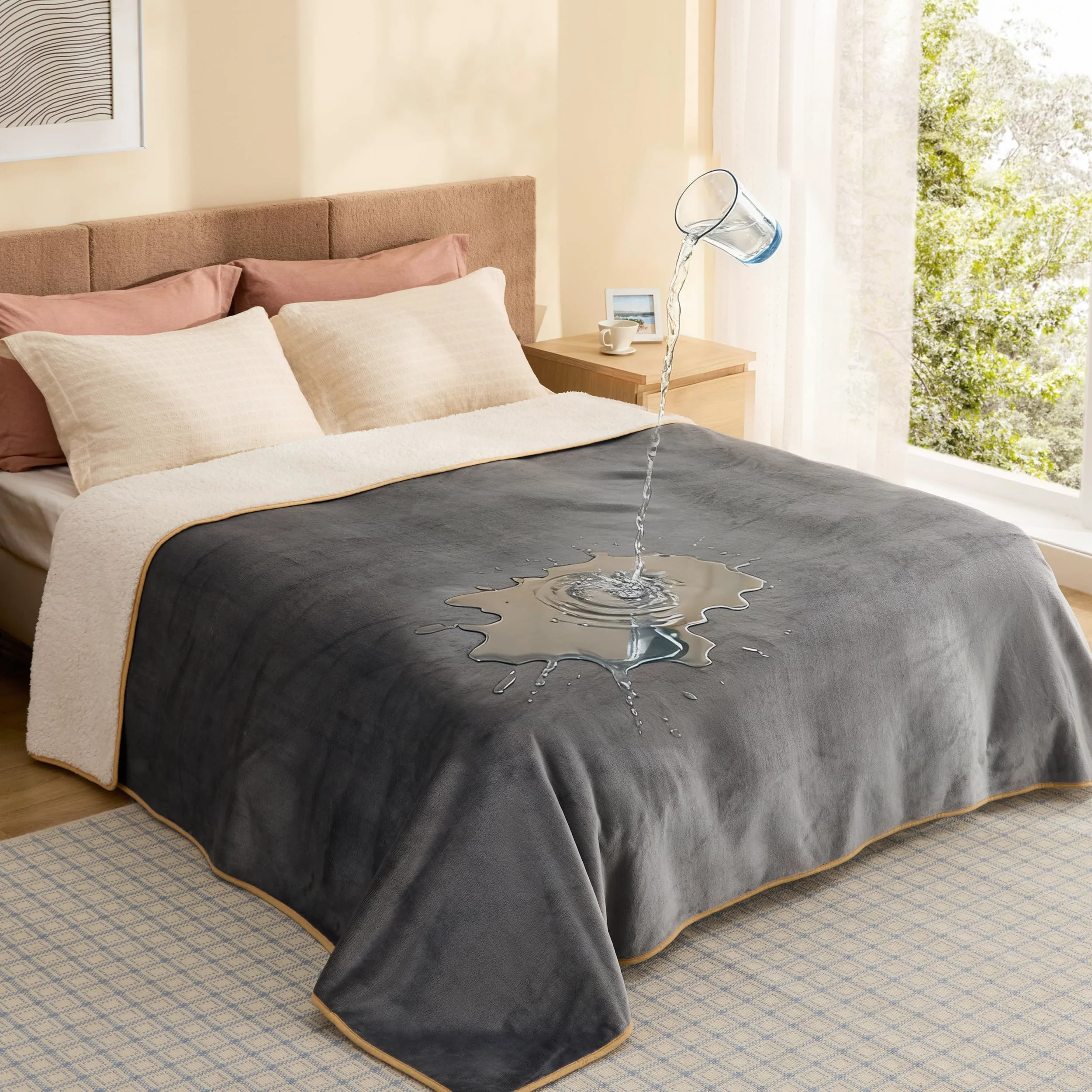 Professional Bedsure Waterproof Sherpa Fleece Blanket for Bed Couch — Queen 90x86 Grey Trendy