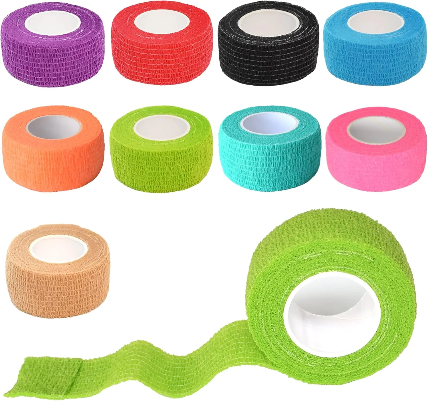 Smooth 9 Pack 1 x 5 Yards Self Adhesive Bandage Wrap Self Stick Wrap for Ankle Wrist Finger Sports Breathable Cohesive Vet Tape for Pets Multi Colors Durable