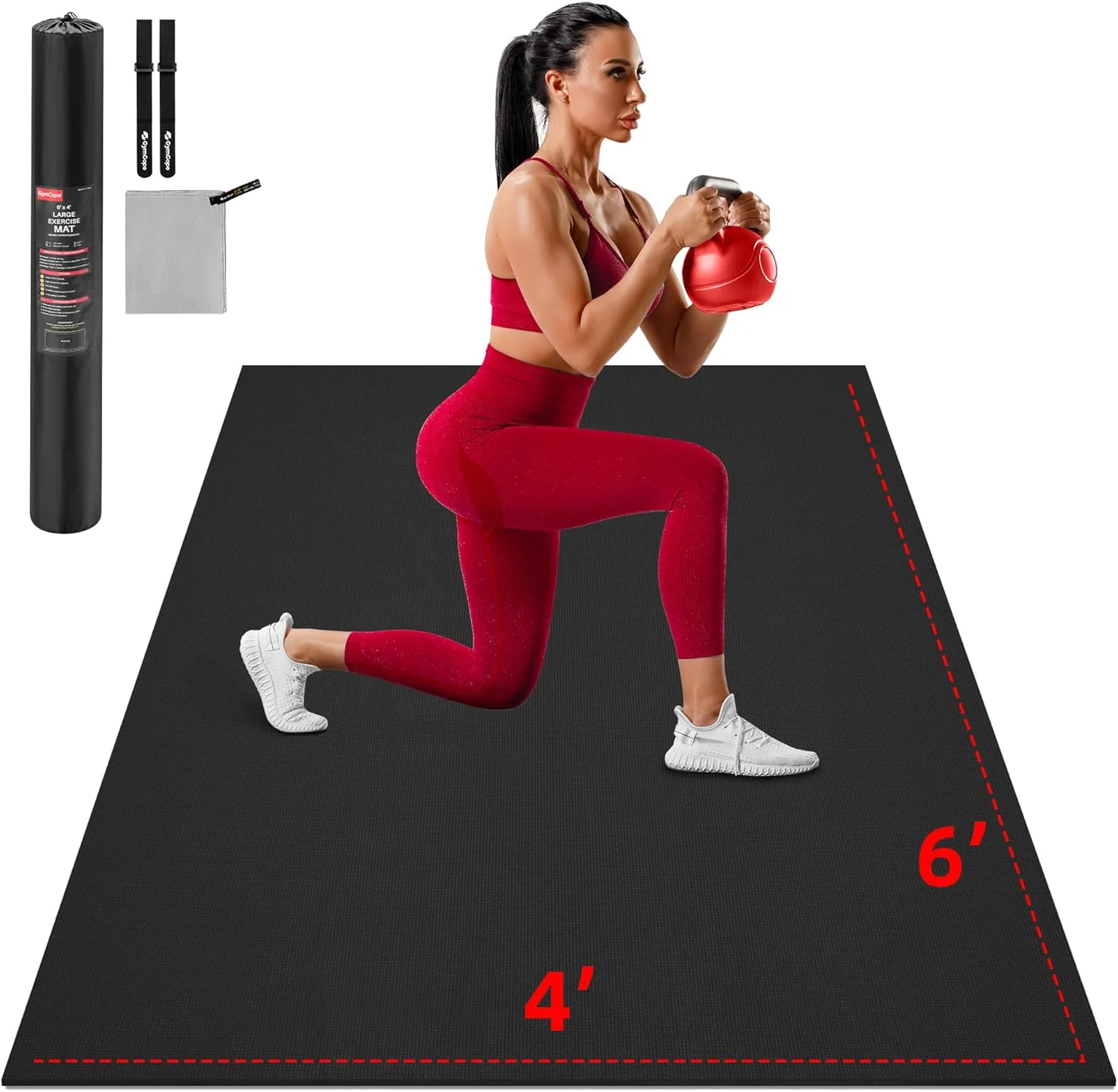 Traditional Extra Large Exercise Mat 10'x6' 9'x6' 8'x6' 7'x5' 6'x4' 8mm 10mm Thick Workout Mat for Home Gym Flooring Garage Shoe-Friendly High-Density MMA HIIT Weight Lifting Cardio Strength Contemporary