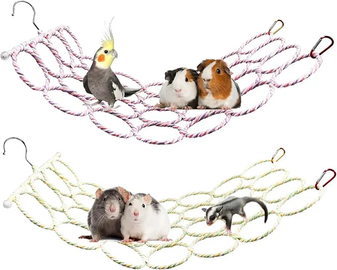 Green 2 Pack Hanging Rat Rope Net Bird Swing Toy Parrot Climbing Ladder Bridge Secure