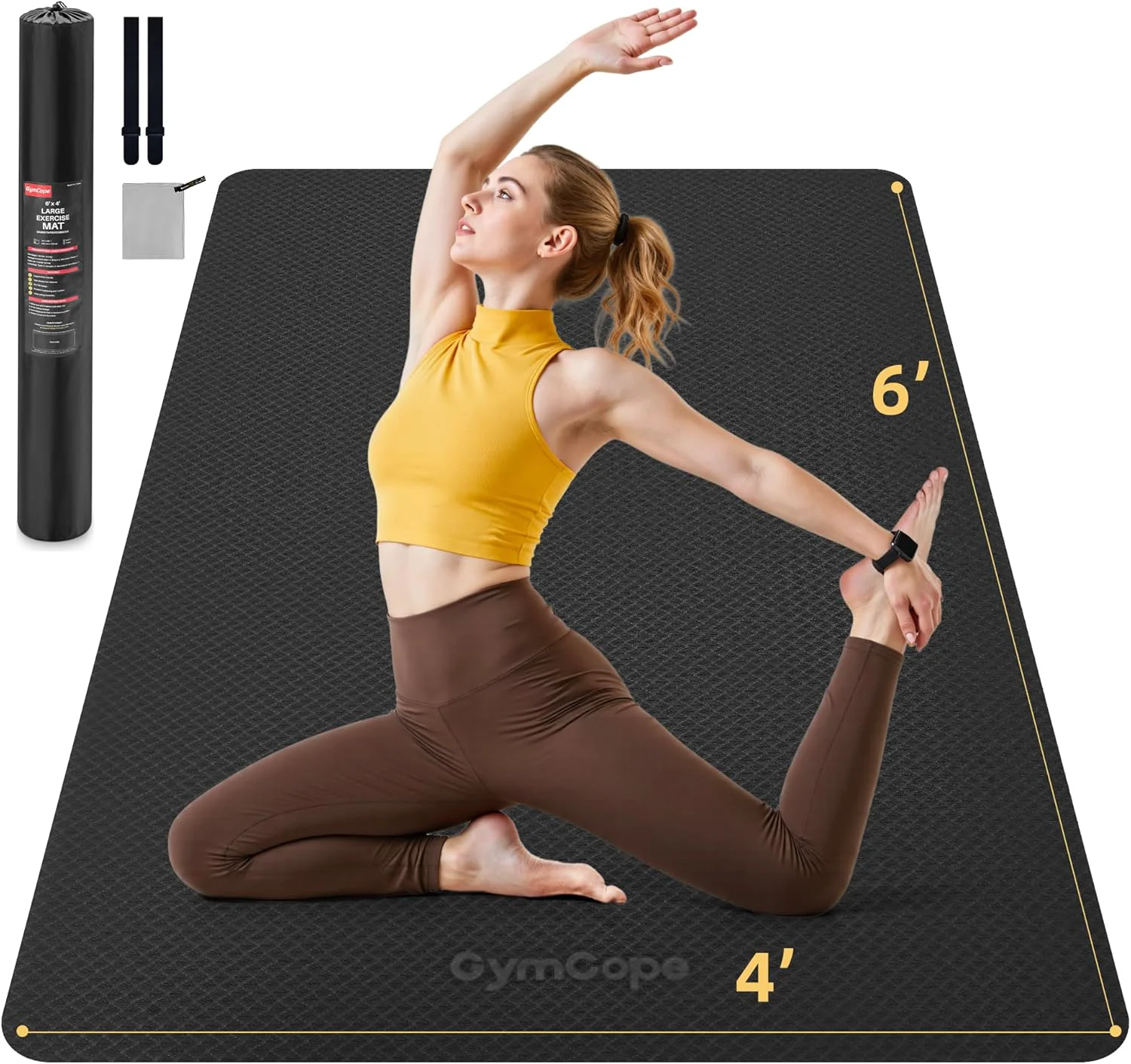 Original Design Extra Large Yoga Mat - 72 x35 72 x48 78 x57 - Wide TPE Exercise Mat for Home Stretching Couples Family Workouts - 6-12mm Thick Non-Slip Waterproof - with Carry Bag and Straps Elite