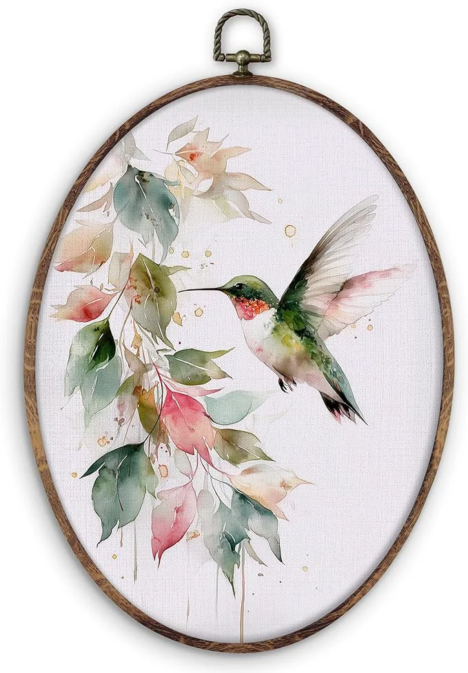 Effective DILSJ Hummingbird Botanical Oval Wall Art Decor Farmhouse Green Hummingbird Durable