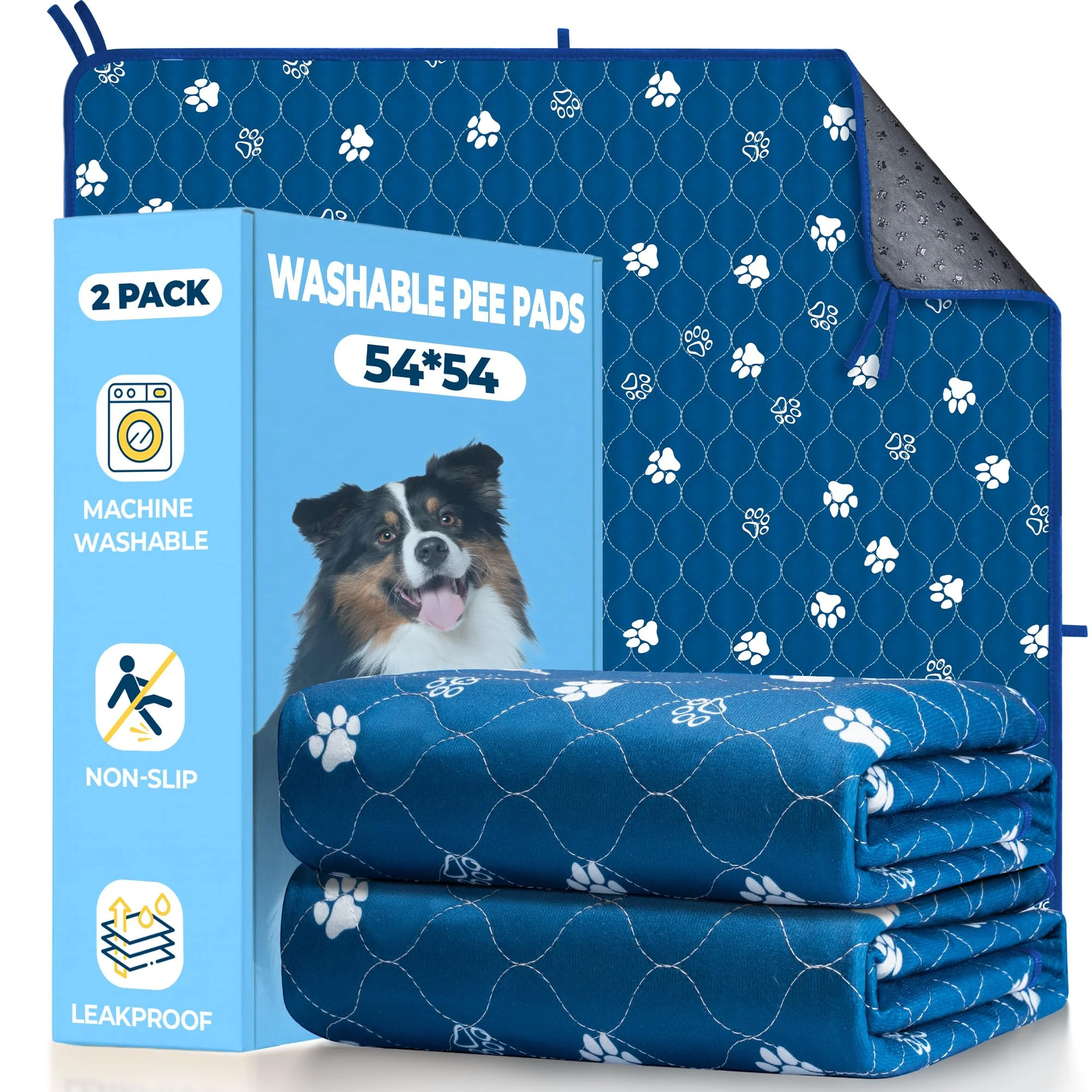 Stylish Fostanfly Washable Pee Pads 2-Pack 54x54 — Ultra-Absorbent Leak-Proof Non-Slip Potty Training Pads for Dogs Cats Functional