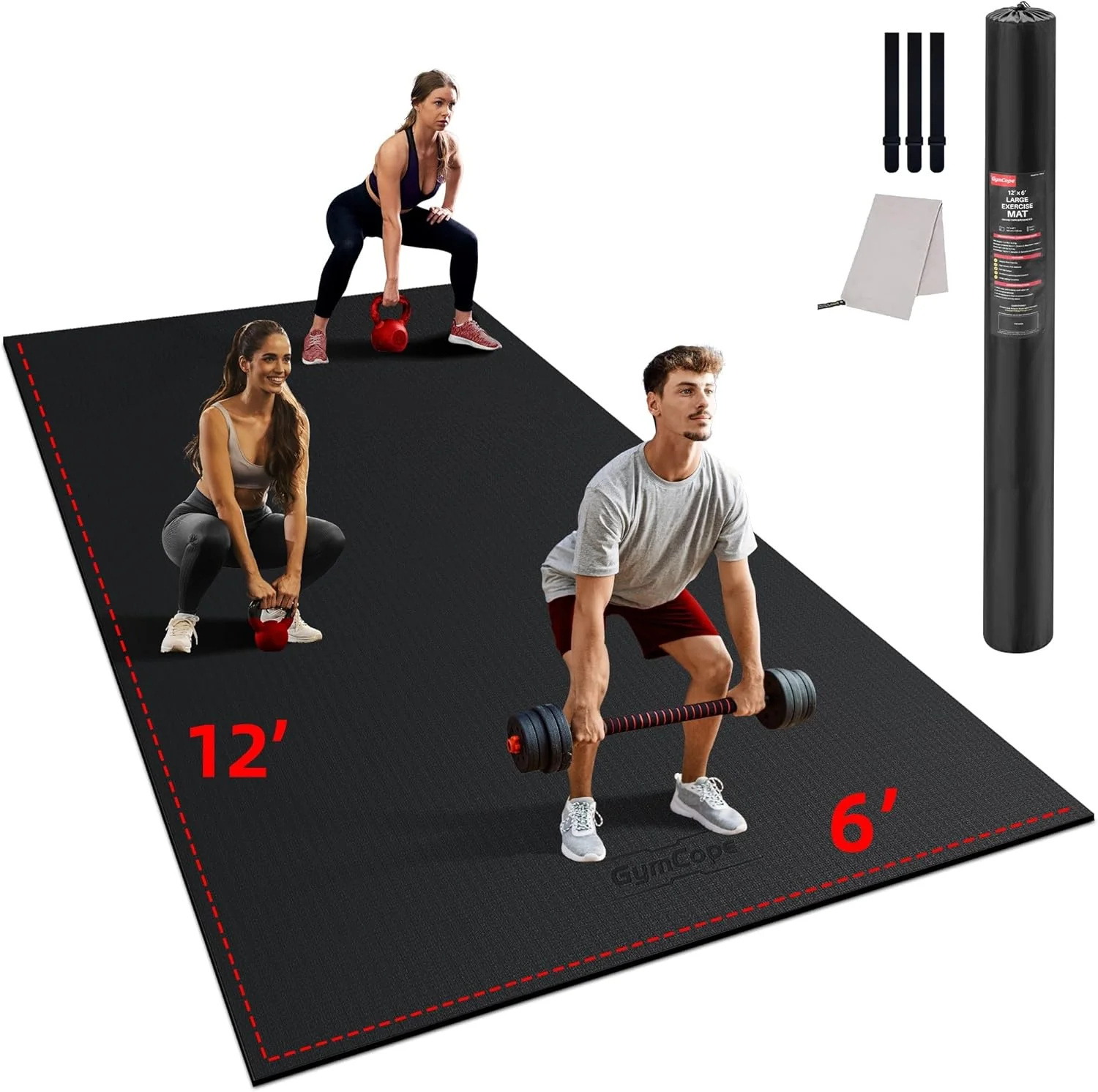 Versatile Large Exercise Mat for Home Workout 12 x6 10'x6' 9'x6' 8'x6' 7'x5' 6'x4' 7mm Extra Thick Workout Mat High-Density Gym Mat for Cardio Jump Rope MMA Weights Shoe-Friendly Smart