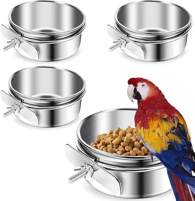 Convenient ToLanbbt 4 Pcs Stainless Steel Bird Food Bowls Bird Water Bowls Healthy