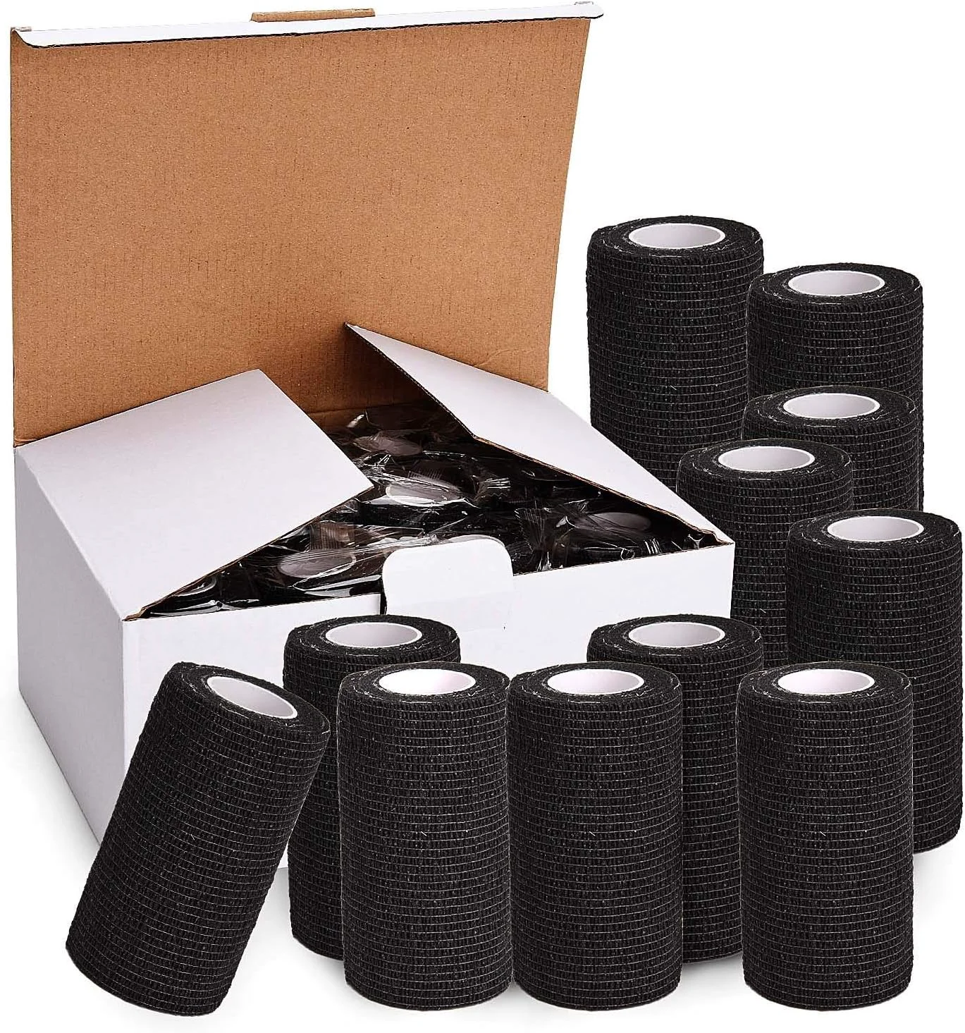 Top-Quality TOBWOLF 12PCS Self Adherent Bandage 4 x5yd 10cmx4.5m Cohesive Elastic Bandage Wrap Breathable Sports Tape for Wrist Ankle Knee Leg Sprains Swelling - Black Healthy