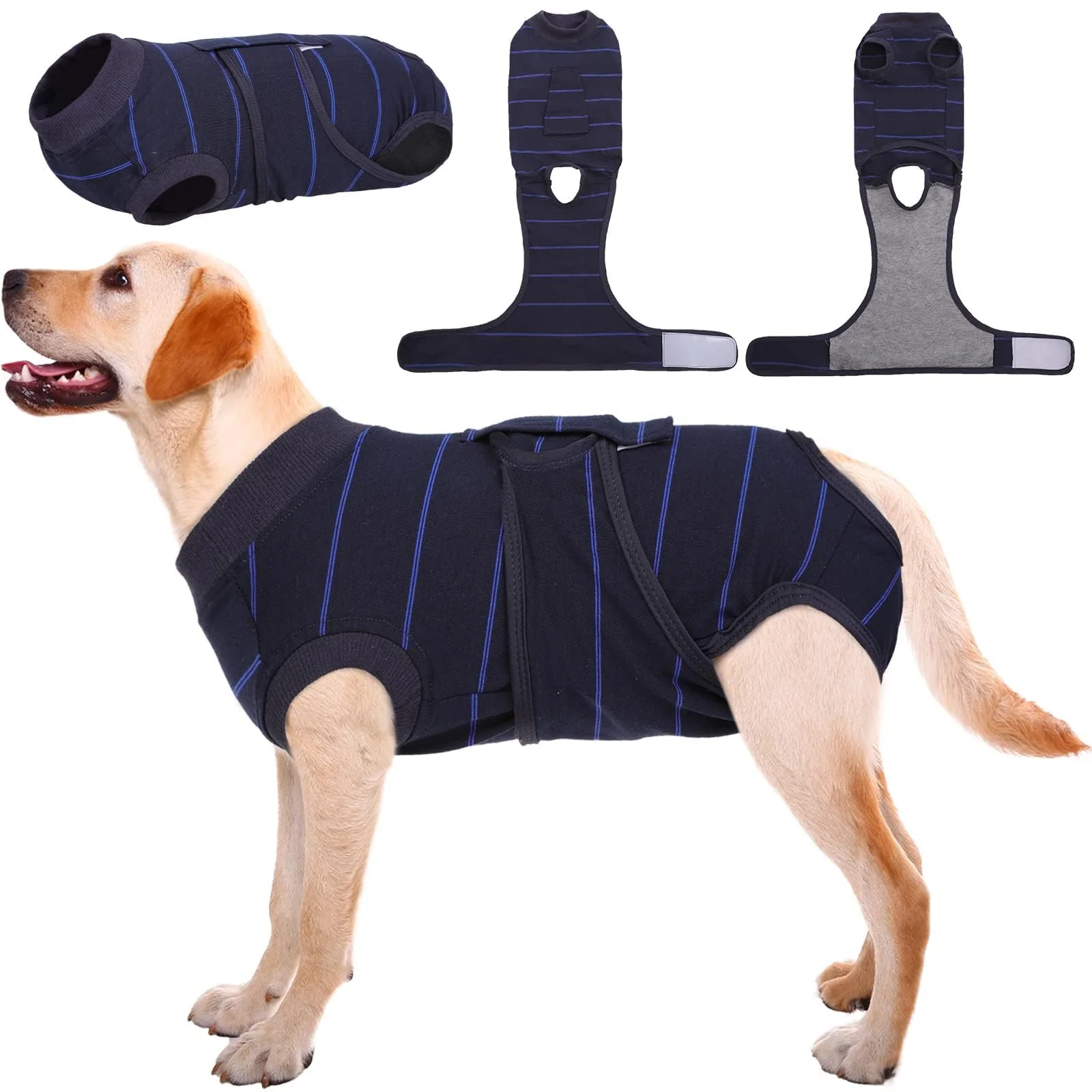 Comfortable Kuoser Dog Surgery Recovery Suit Soft Breathable Anti-Lick Onesie Blue Strips 2XL Durable