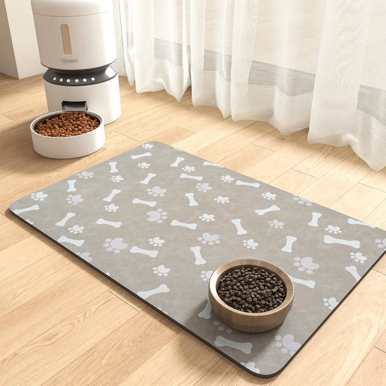 Unique MontVoo Dog Food Mat – Large 23x34 in Quick-Dry Anti-Slip Feeding Mat for Dogs Cats Grey High-Quality