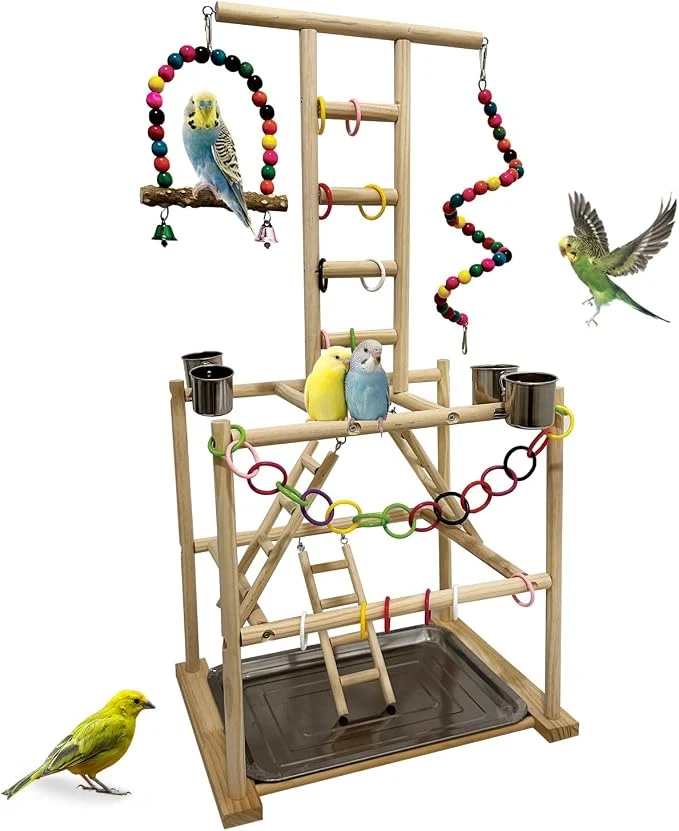 High-Grade Bird Play Stand Large Parakeet Playground Natural Wood Parrot Perch Stand