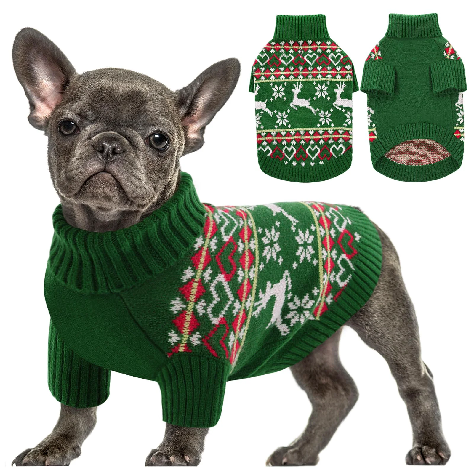 Responsible Queenmore Dog Christmas Sweater Turtleneck Knitted Pullover for Small Dogs Detailed