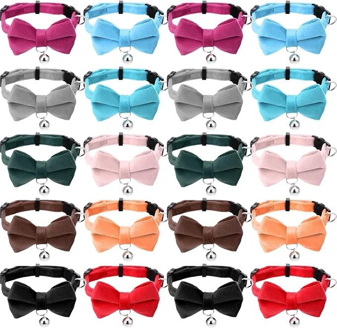 Superior 20 Pcs Cat Bowtie Collars with Bell Solid Colors Kitten Bow Breakaway Cat Next-Generation