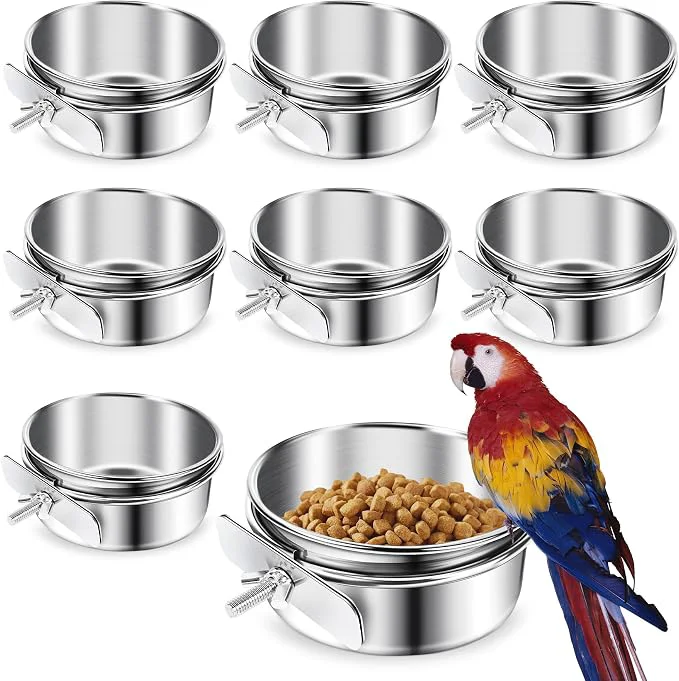 Premium Material ToLanbbt 8 Pcs Stainless Steel Bird Food Bowls Bird Water Bowls Pure