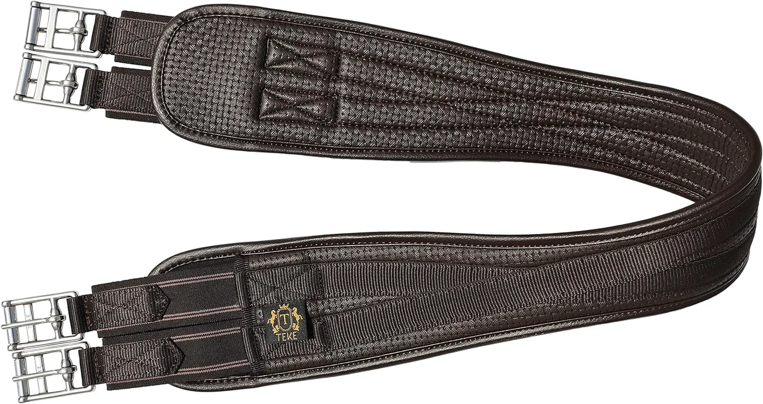 Sophisticated T TEKE Contoured Chafeless Girth for Horses Airflow Waffle PVC Foam Construction with Double Side Heavy Duty Cotton Elastic and Stainless Steel Buckles 38 -56 Relaxed