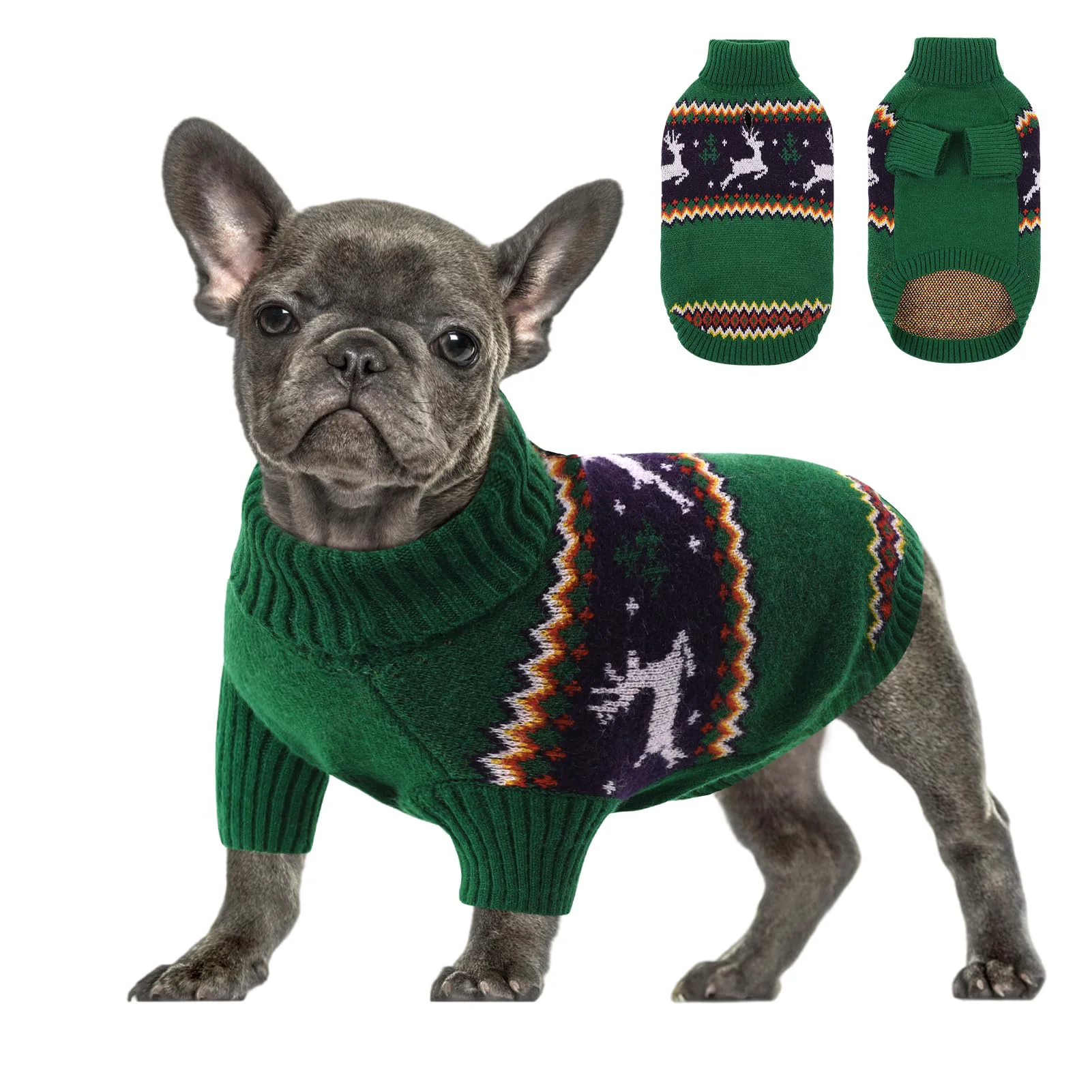 Specialty Queenmore Dog Christmas Sweater - Turtleneck Knit for Small Dogs L Queenmore Dog Christmas Sweater Classic