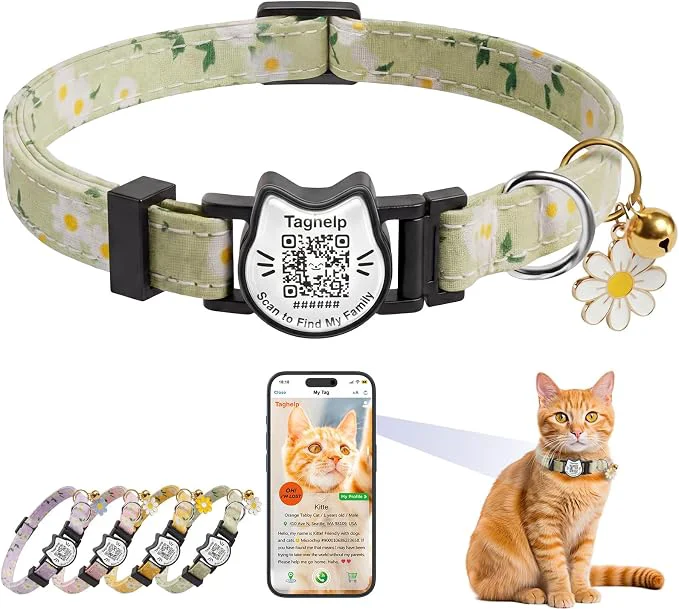 Durable QR Code Cat Collar with Breakaway Safety Buckle Adjustable Cotton Kitten Fine