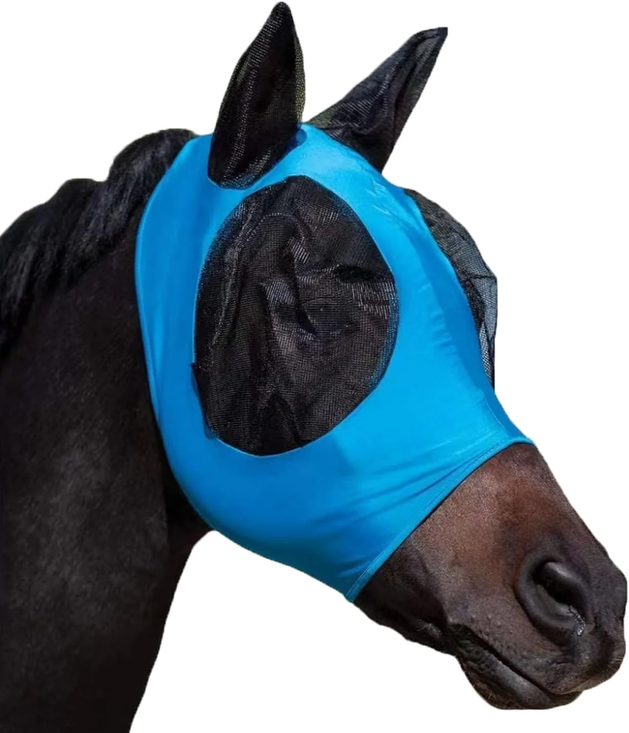 Efficient Horse Fly Mask with Ears Comfortable Fit Stretch Fabric with UV Protection Soft on Skin Breathability for Small Medium Size Horses Blue Flexible