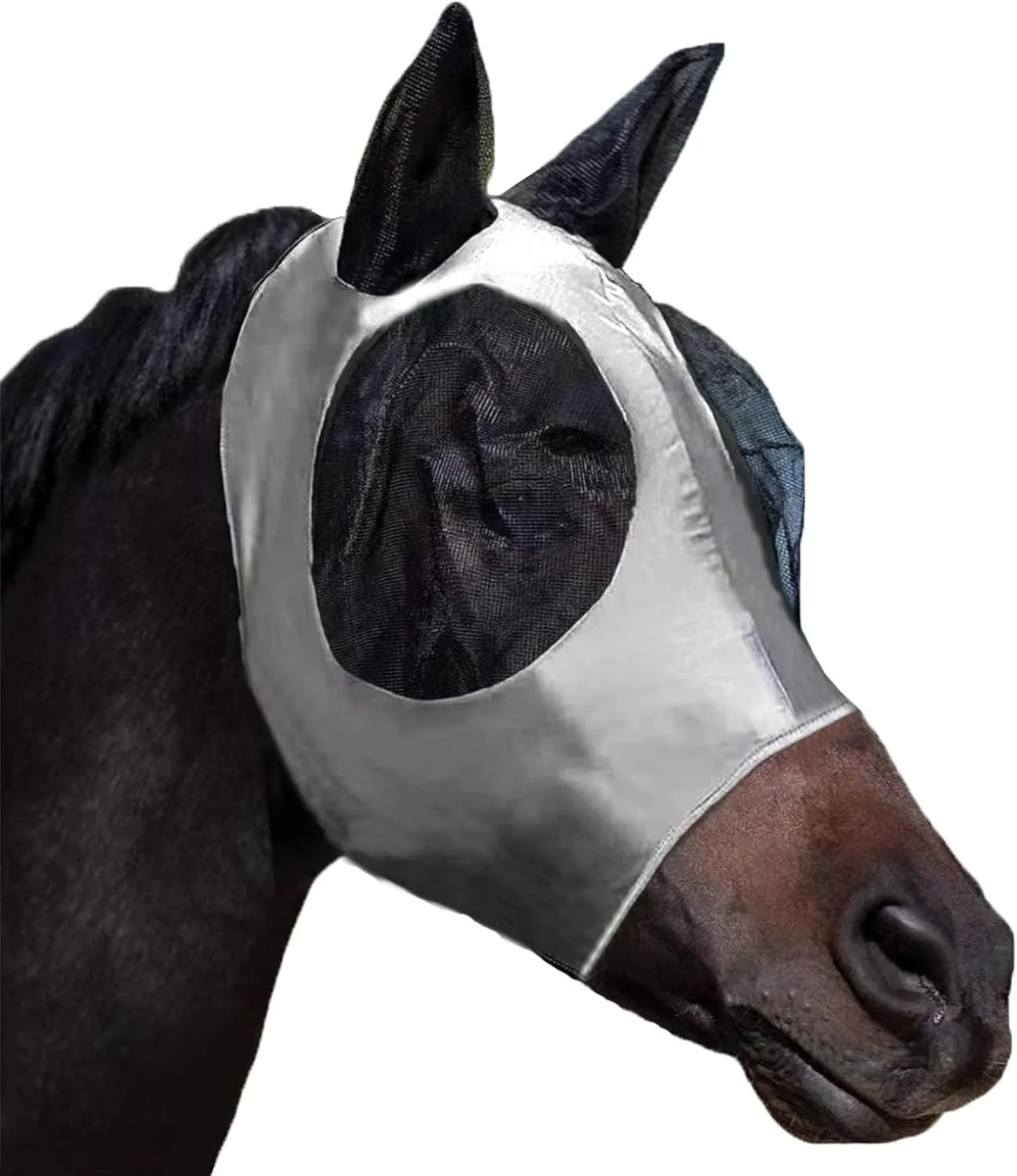 Premium Material Horse Fly Mask with Ears Comfortable Fit Stretch Fabric with UV Protection Soft on Skin Breathability for Small Medium Size Horses Gray Next-Generation