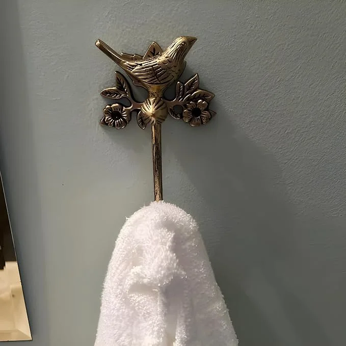 Original STYLENT Decor Solid Brass Bird Antique Towel Hook Bathroom Accessories Retro Modern